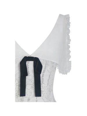 Paola White Peter Pan Collar Beaded Sequin Mermaid Midi Dress