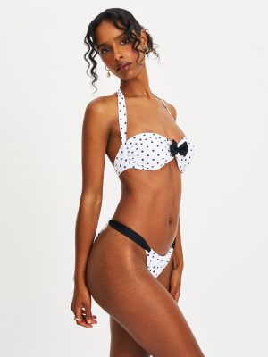 Olivea Polka Dot Black Bowtie Halter Bikini Top