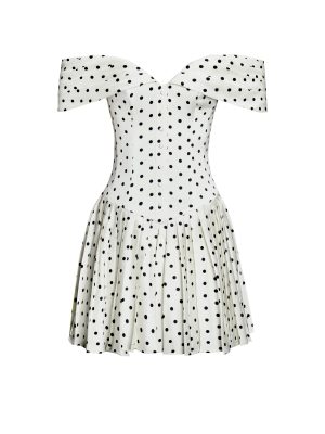 Edeline Polka Dot Off-shoulder Pleated Mini Dress