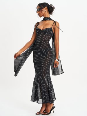 Yadira Black Base Polka Dot Chiffon Maxi Dress
