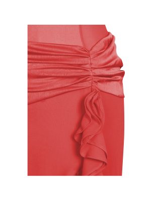 Dahlina Red Ruched Waist High Slit Maxi Dress