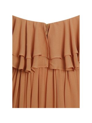 Kaela Brickwork Off Shoulder Chiffon Maxi Dress
