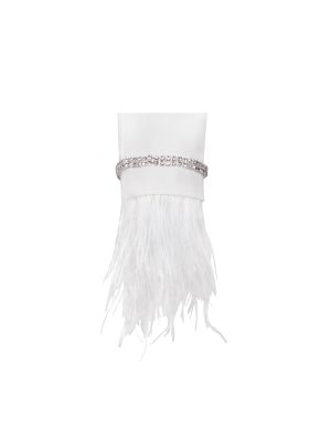 Quilla White Feather Crystal Sleeve Backless Blazer Dress