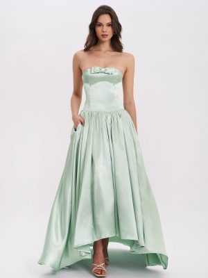 Lael Mint Green Back Button Trailing Gown