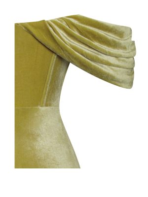 Omaria Gold Velvet Off Shoulder Corset Dress