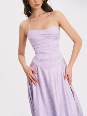 Raegan Taro Purple Jacquard Rouched Maxi Dress