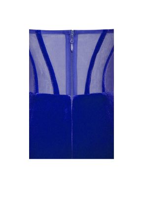 Priya Royal Blue Draping Corset High Slit Velvet Gown