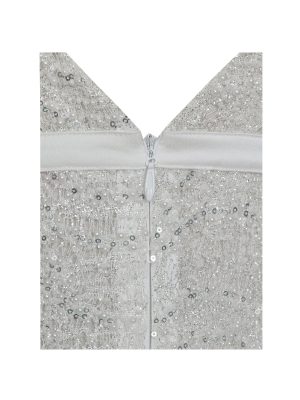 Adelaide White Beaded Sequin Net Bodycon Gown