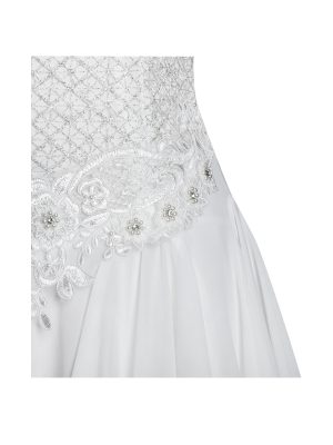 Fabiola Lace Trim Silver Net Top Mini Flare Chiffon Dress