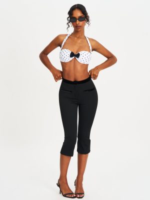 Olivea Polka Dot Black Bowtie Halter Bikini Top