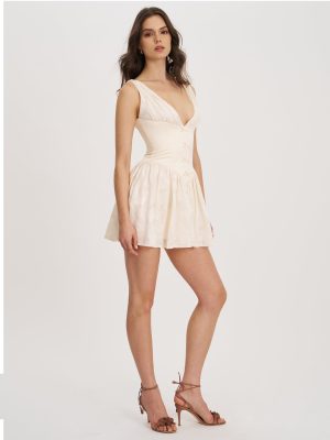 Zahara Off White Jacquard Drop Waist Mini Dress