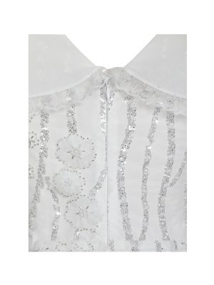 Paola White Peter Pan Collar Beaded Sequin Mermaid Midi Dress