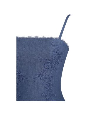 Zafira Cotton Denim Drop Waist Corset Mini Dress