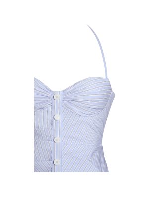 Melody Baby Blue Railroad Stripe Halter Drop Waist Mini Dress