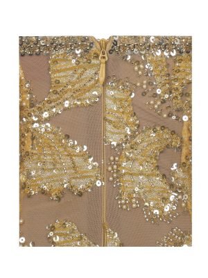 Edie Gold Beaded Sequin Midi Pencil Dress