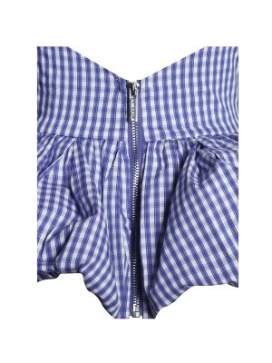 Ilene Blue and White Checkered Bubble Hem Halter Top