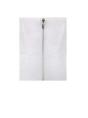 Vanity White Satin High Slit Draping Corset Gown With Crystals