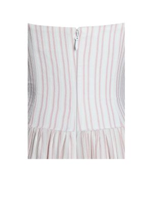 Zania Pink Stripe Ruched Breast Cotton Jacquard Midi Dress
