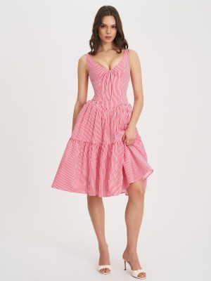 Oceana Red Candy Stripe Drop Waist Midi Dress