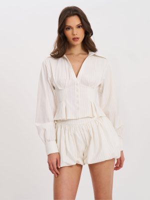 Sylvie White Pinstripe Bubble Shorts