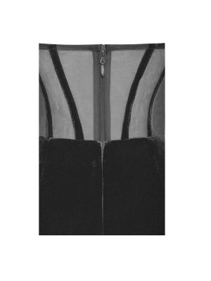 Priya Black Draping Corset High Slit Velvet Gown