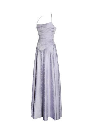 Raegan Taro Purple Jacquard Rouched Maxi Dress