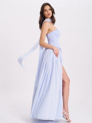 Qianna Baby Blue Peplum Top Drop Waist Chiffon Gown