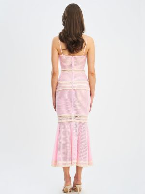 Pallas Pink Lace Trim Crochet Mermaid Maxi Dress
