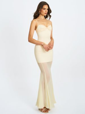 Zayne Butter Yellow Ruch Breast Chiffon Mermaid Maxi Dress