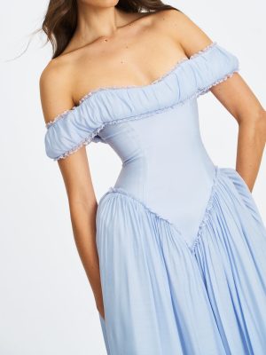 Xavy Baby Blue Off Shoulder Corset Midi Dress