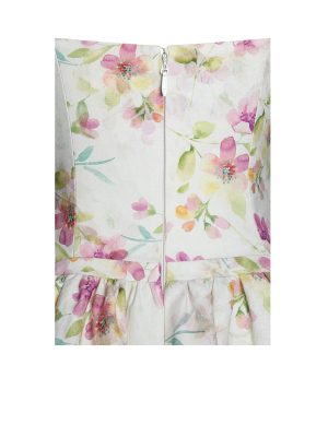 Valda Yellow and Pink Print Linen Mini Dress with Pockets