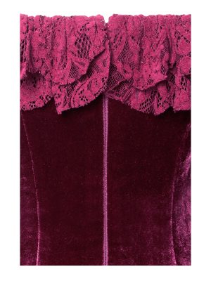 Yachira Burgundy Velvet Lace Flare Sleeve Mini Dress