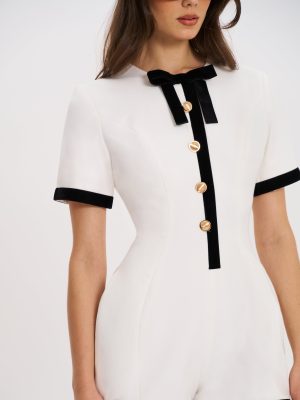 Idina Business Casual White Romper with Black Trim