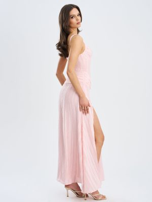 Mallory Baby Pink Stripe Jacquard High Slit Gown