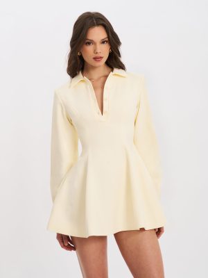 Obelia Off White Long Sleeve Polo Mini Dress