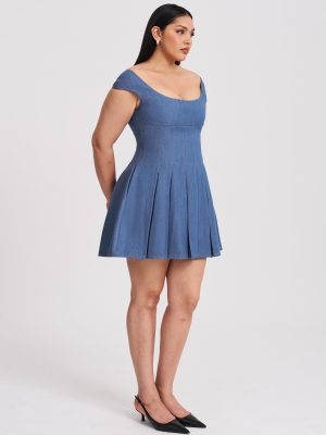 Sada Pleated Denim Mini Dress