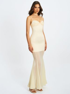 Zayne Butter Yellow Ruch Breast Chiffon Mermaid Maxi Dress