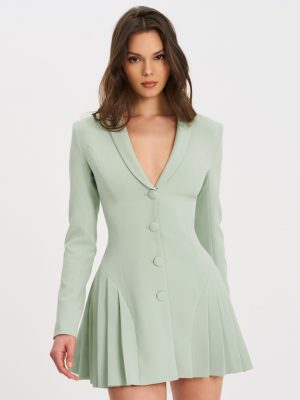 Delia Pistachio Green Blazer Dress with Pleated Detail