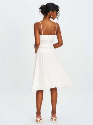 Maelis White Eyelet Drop Waist Cotton Midi Dress