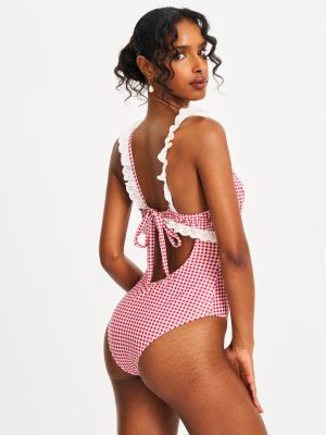 Hallie Red Gingham Lace Backless Swimsuit