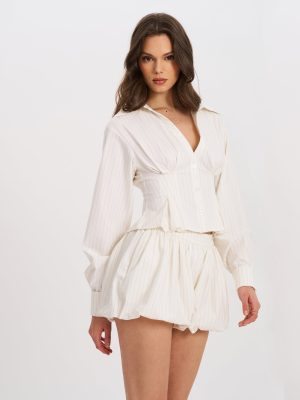 Sylvie White Pinstripe Bubble Shorts