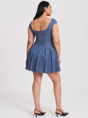 Sada Pleated Denim Mini Dress