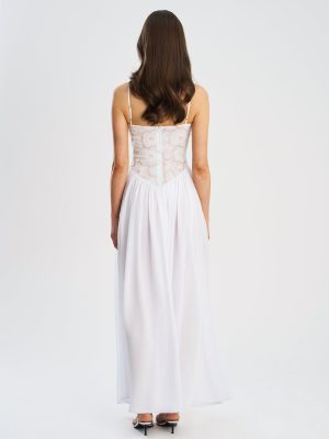 Ucille White Embroidered Chiffon Maxi Dress