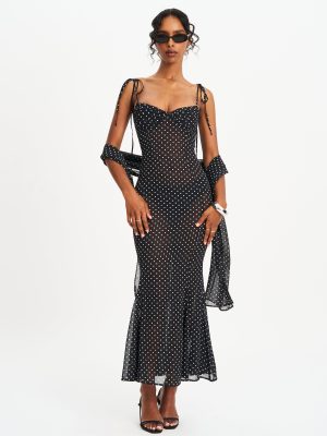 Yadira Black Base Polka Dot Chiffon Maxi Dress