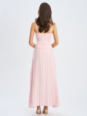 Mallory Baby Pink Stripe Jacquard High Slit Gown