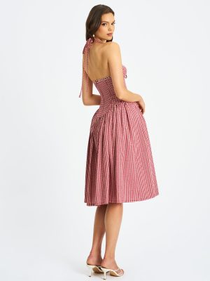 Susanna Red Gingham Halter Drop Waist Midi Dress