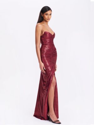 Sable Ruched Burgundy Glitter Mermaid Gown
