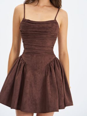 Raisa Mahogany Vegan Suede Ruched Mini Dress