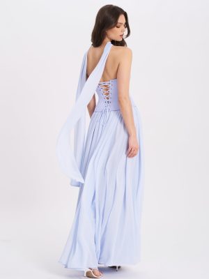 Qianna Baby Blue Peplum Top Drop Waist Chiffon Gown