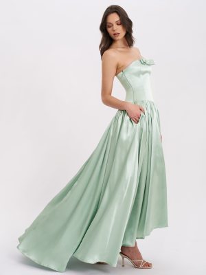 Lael Mint Green Back Button Trailing Gown